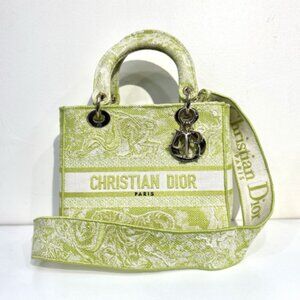 CHRISTIAN DIOR LADY D-LITE TOILE DE JOUY REVERSE EMBROIDARY 2WAY BAG - Green